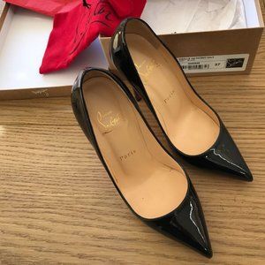 100% Christian Louboutin Kate 120 Patent Leather Black Pumps Heels 37 Stiletto